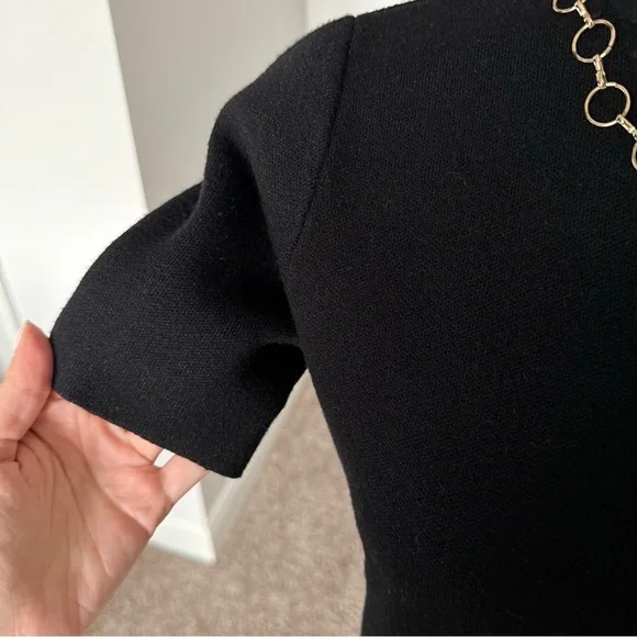 Zara Elegant Black Women’s Thick Knit Top with Gold Ring Detail Small - Picture 4 of 8